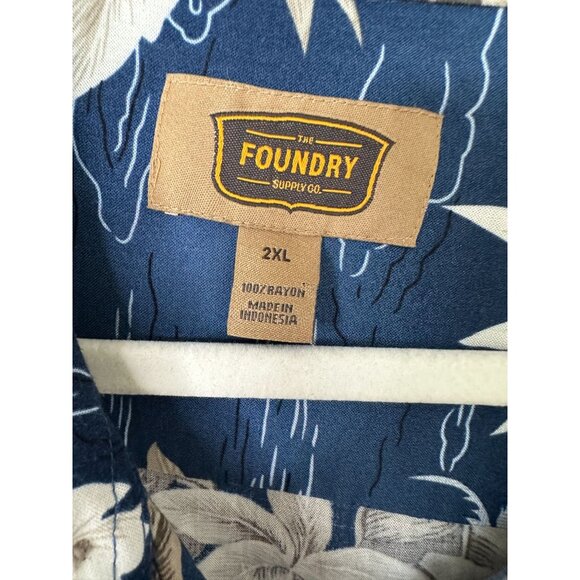 Foundry Mens Blue shirt 2XL‎ floral collared rayon button up short sleeve - Picture 3 of 6